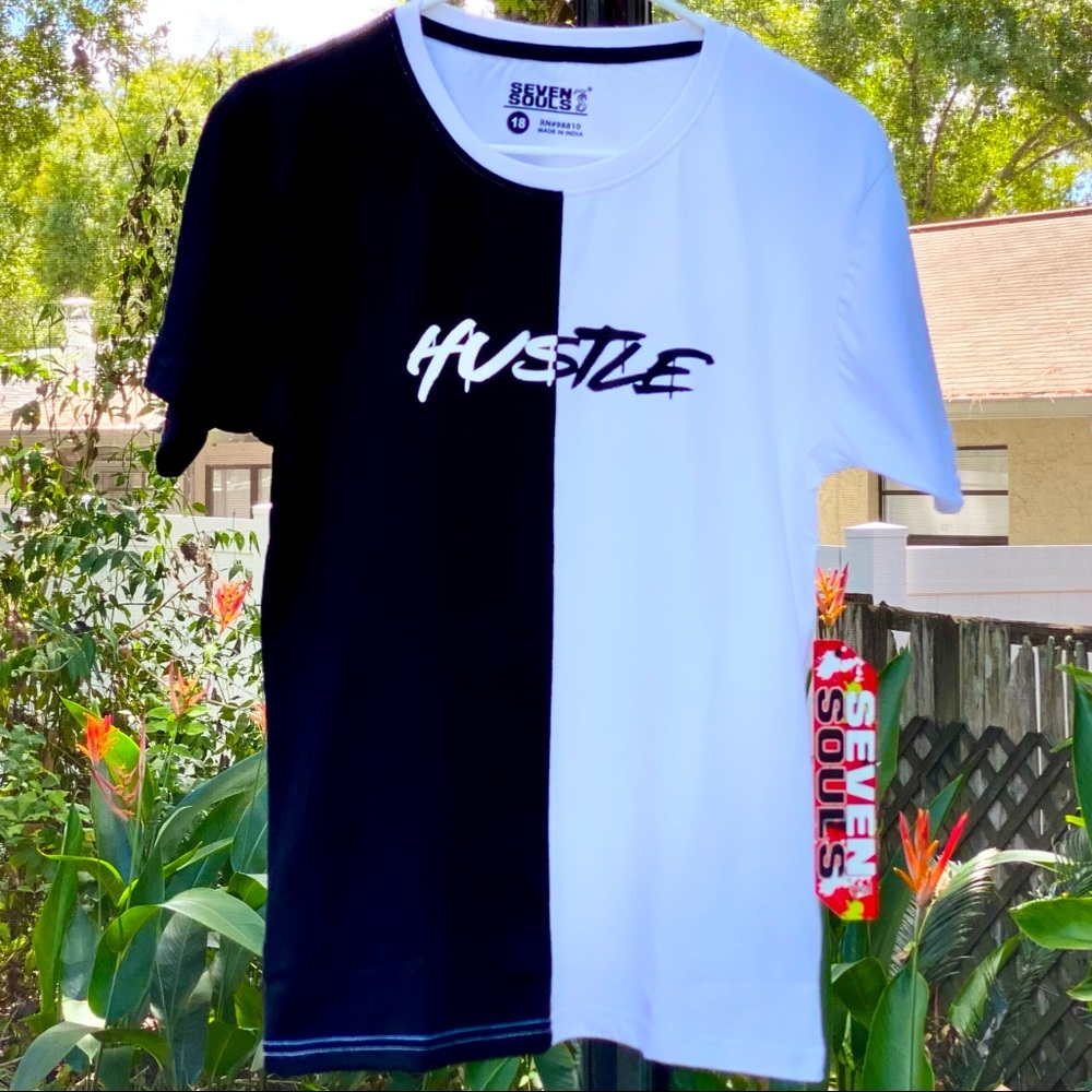 Seven Souls - HUSTLE - Half and half tee!! NWT!!